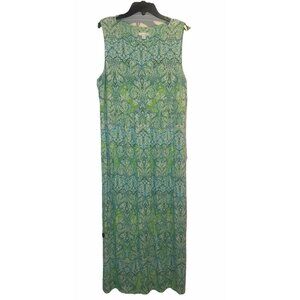 J Jill Blue Green Paisley Print Sleeveless Knit Maxi Dress Sz M Vacation Travel